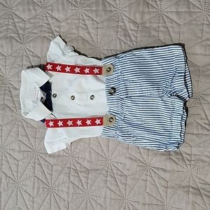 Cat & Jack stars and stripes outfit with suspenders and bowtie